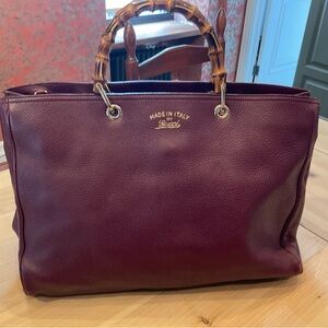 Gucci Burgundy Leather Tote with Bamboo Top Handles Gucci Bamboo Shopper